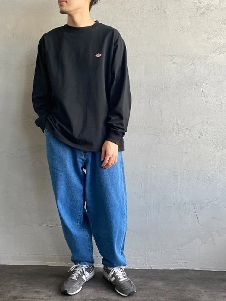 Autumn Exported to Japan style Classic fashion Solid Simple Loose Long sleeve Cotton T-shirt Top Man Small Icon Embroidery Tees