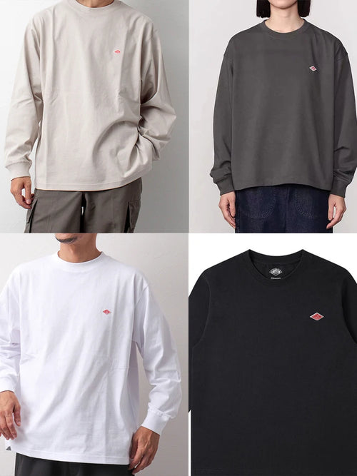 Autumn Exported to Japan style Classic fashion Solid Simple Loose Long sleeve Cotton T-shirt Top Man Small Icon Embroidery Tees